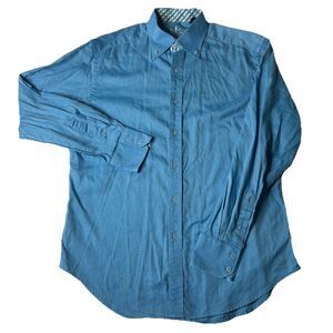Robert Graham Shirt Blue Long Sleeve Solid Classic Preppy
